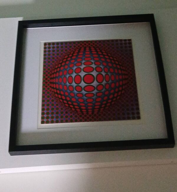Tableau Vintage Art Optique - Victor Vasarely - Cadre 40x40cm