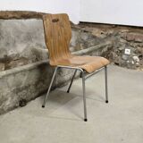 1960s chair in curved plywood on stainless steel base