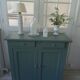 Vintage Parisian sideboard with 2 doors and 2 drawers, re-enchanted in smoky green.