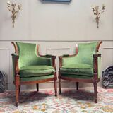 Pair of mahogany cabriolet bergère armchairs from the 18th-century Directoire period.