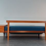 Norwegian daybed sofa in teak and blue fabric, renovated, vintage scandinavian 1960s