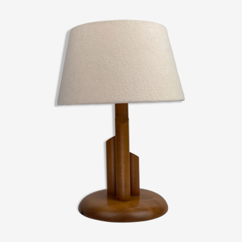 Scandinavian pine table lamp, bouclé shade, 1970s