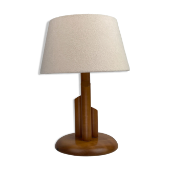 Lampe de table en pin scandinave, abat-jour bouclé, années 1970