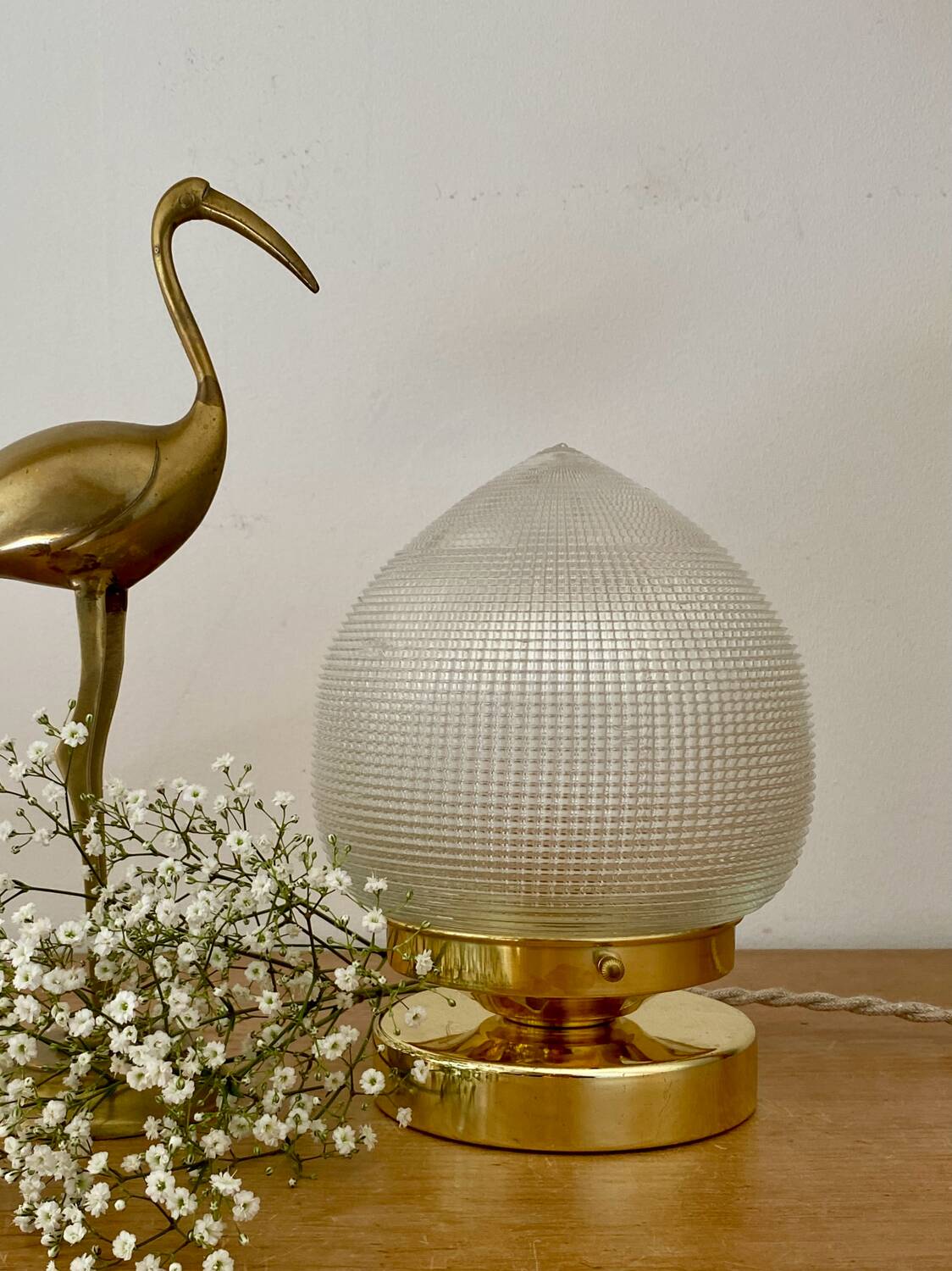 Vintage globe table lamp in holophane glass