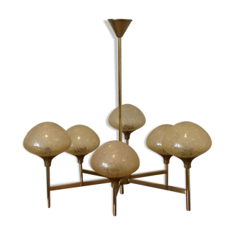 6-branched brass and glass chandelier 60/70