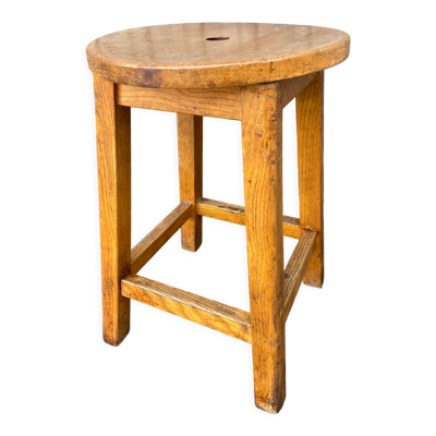 Tabouret de ferme frêne rustique 1940