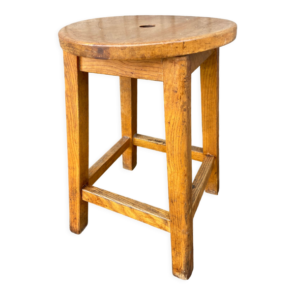Tabouret de ferme frêne rustique 1940 — Beyit