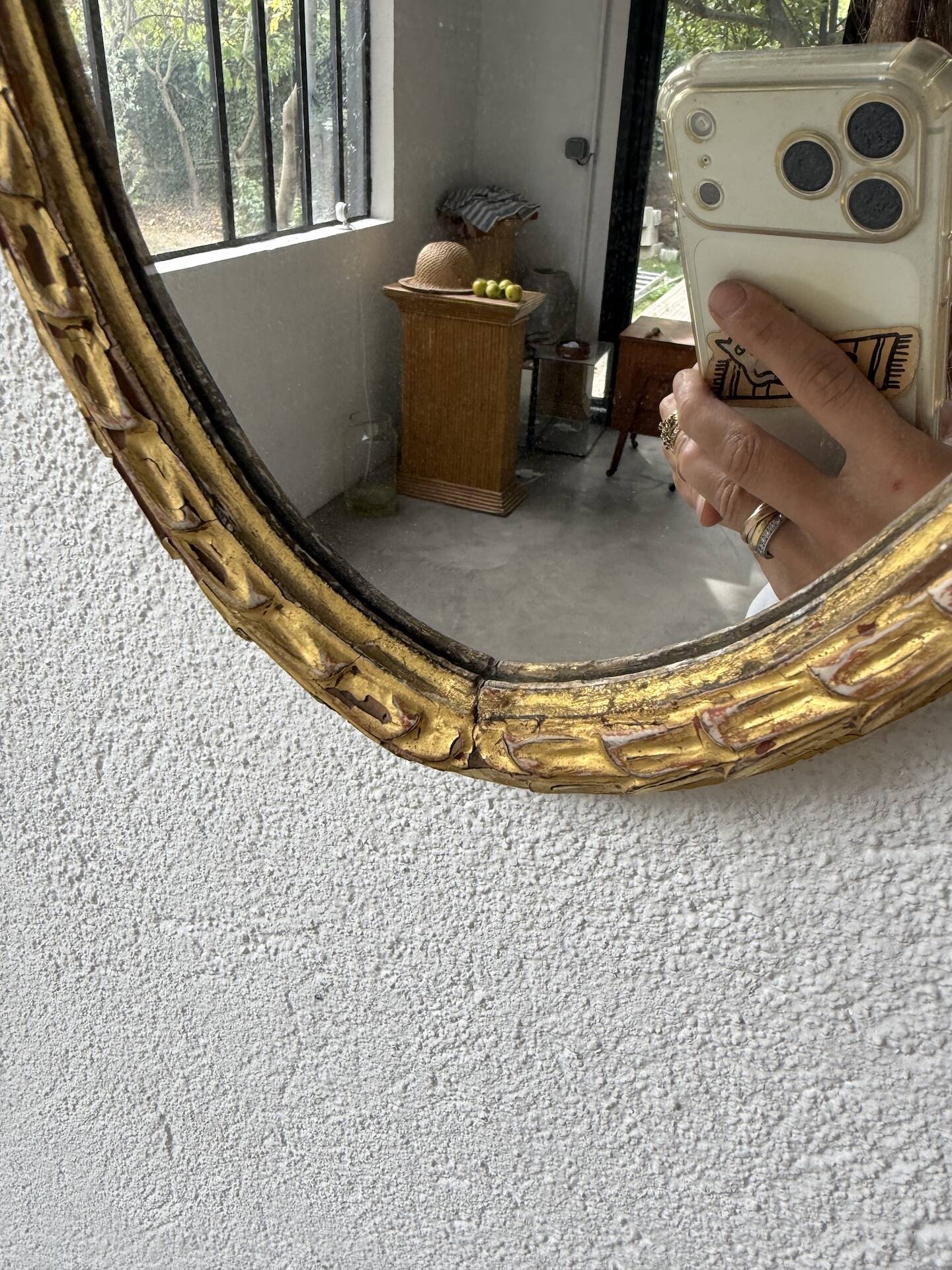 Pair of oval mirrors 1900 gilded stucco