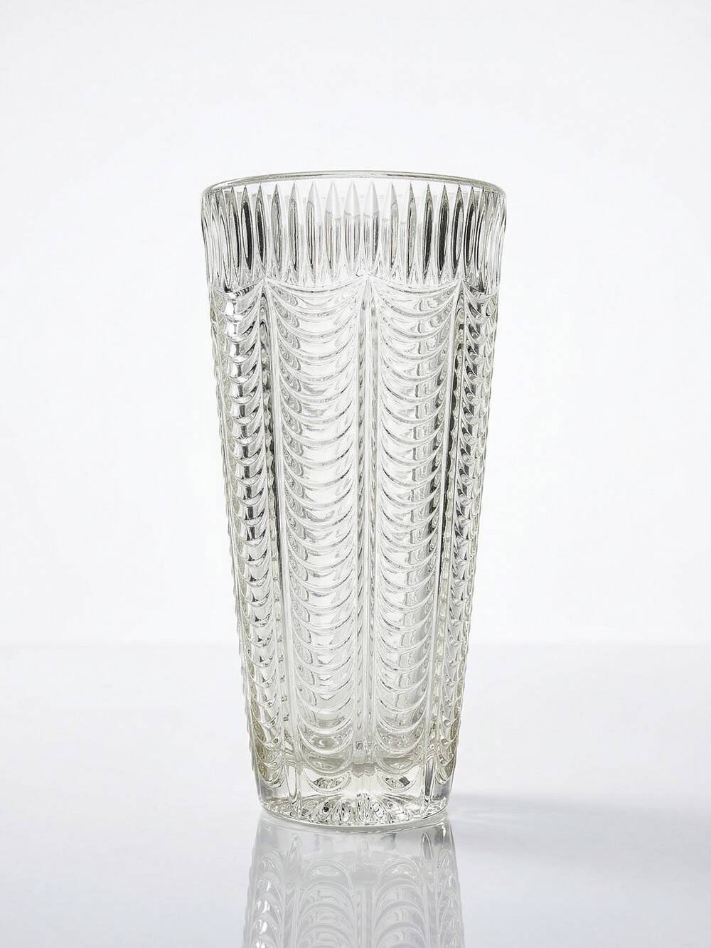 Large moulded glass vase, draped decoration, vintage 1960s.