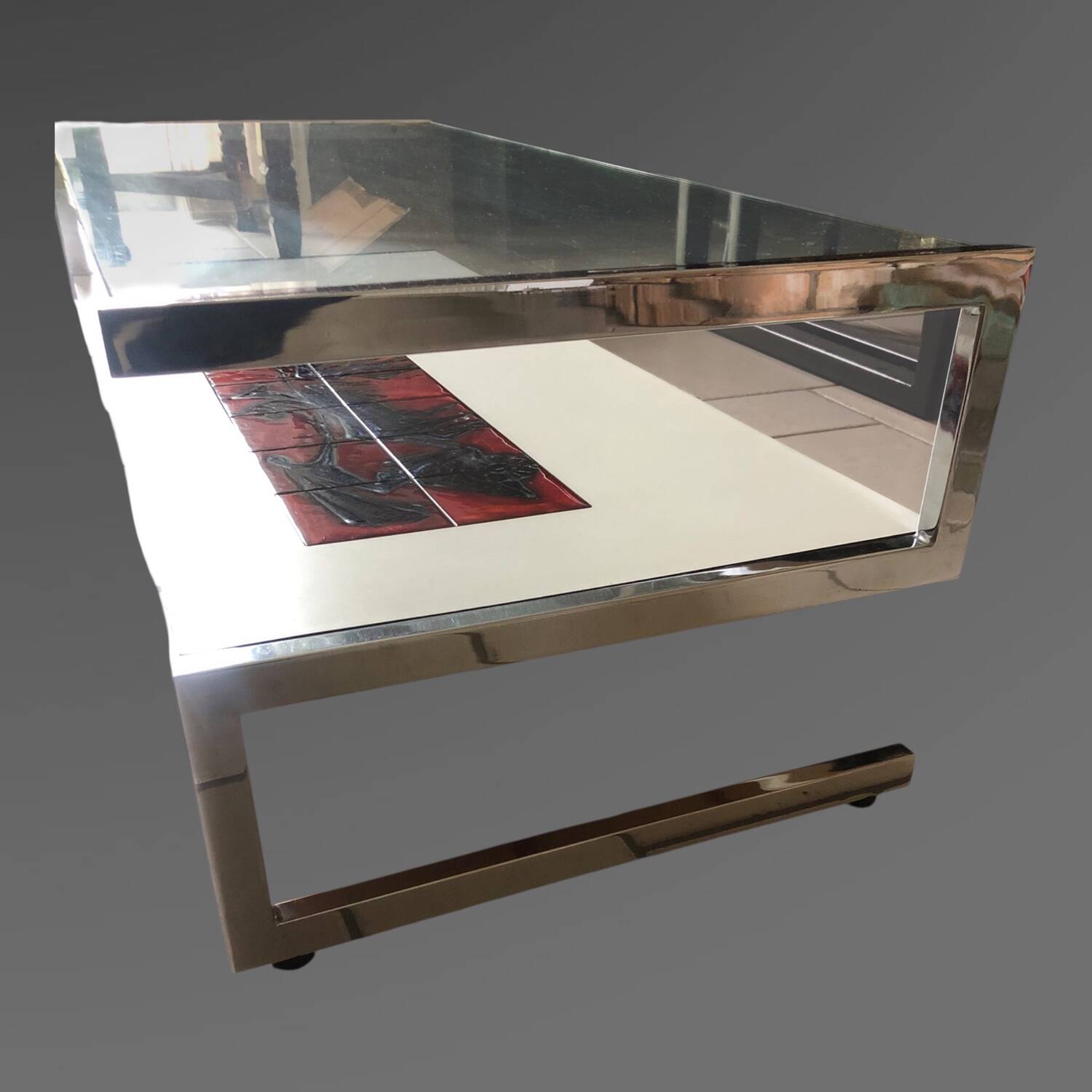 1970s glass and ceramic coffee table attributed to Belarti