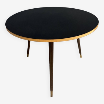 Table basse ronde en formica noir 1960