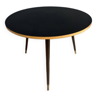 Table basse ronde en formica noir 1960