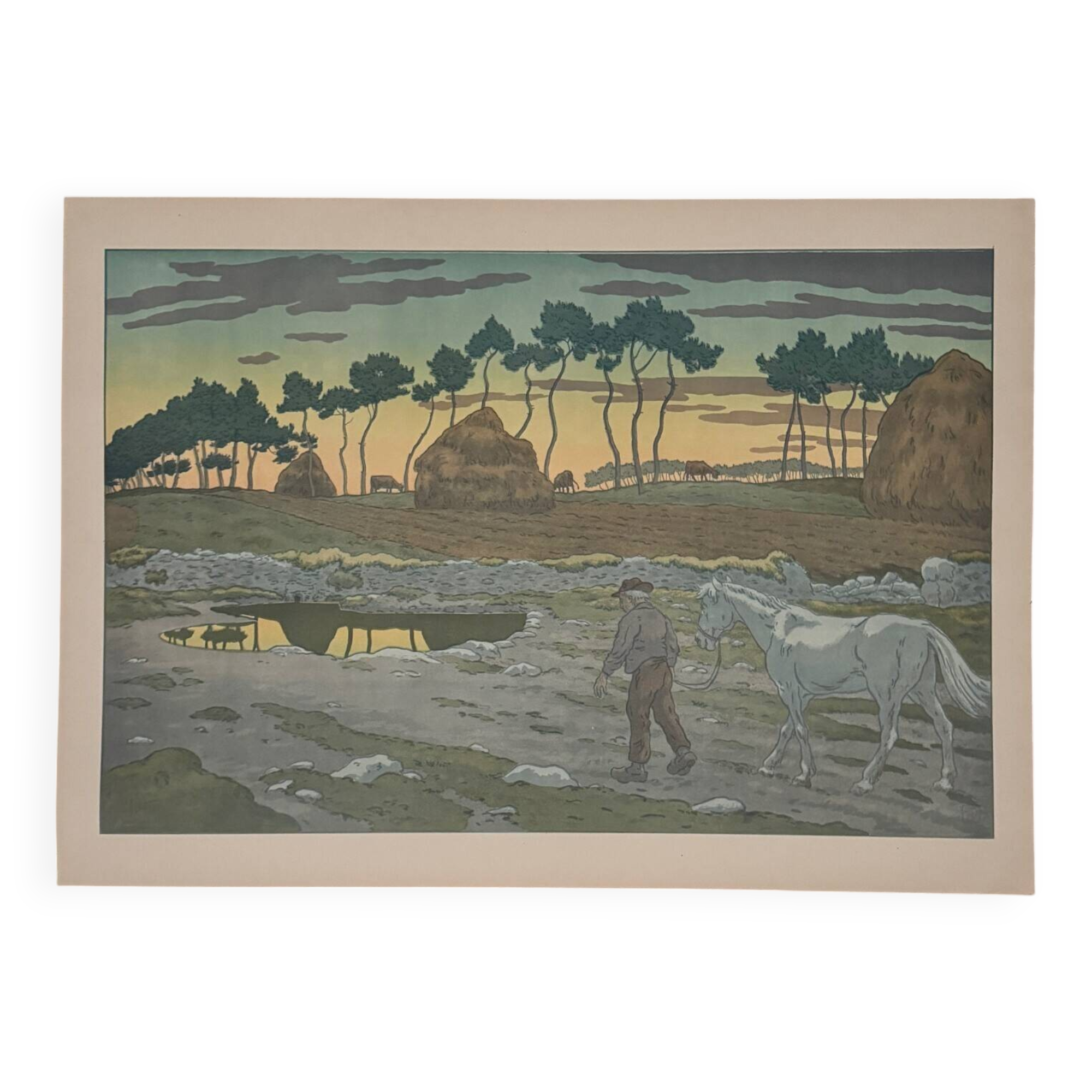 Lithograph by Henri Rivière The Aspects of Nature - The Twilight