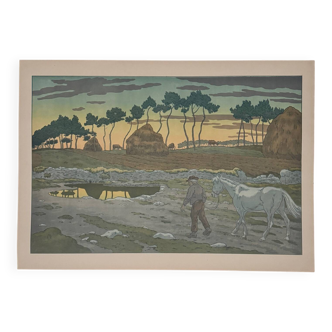 Lithograph by Henri Rivière The Aspects of Nature - The Twilight