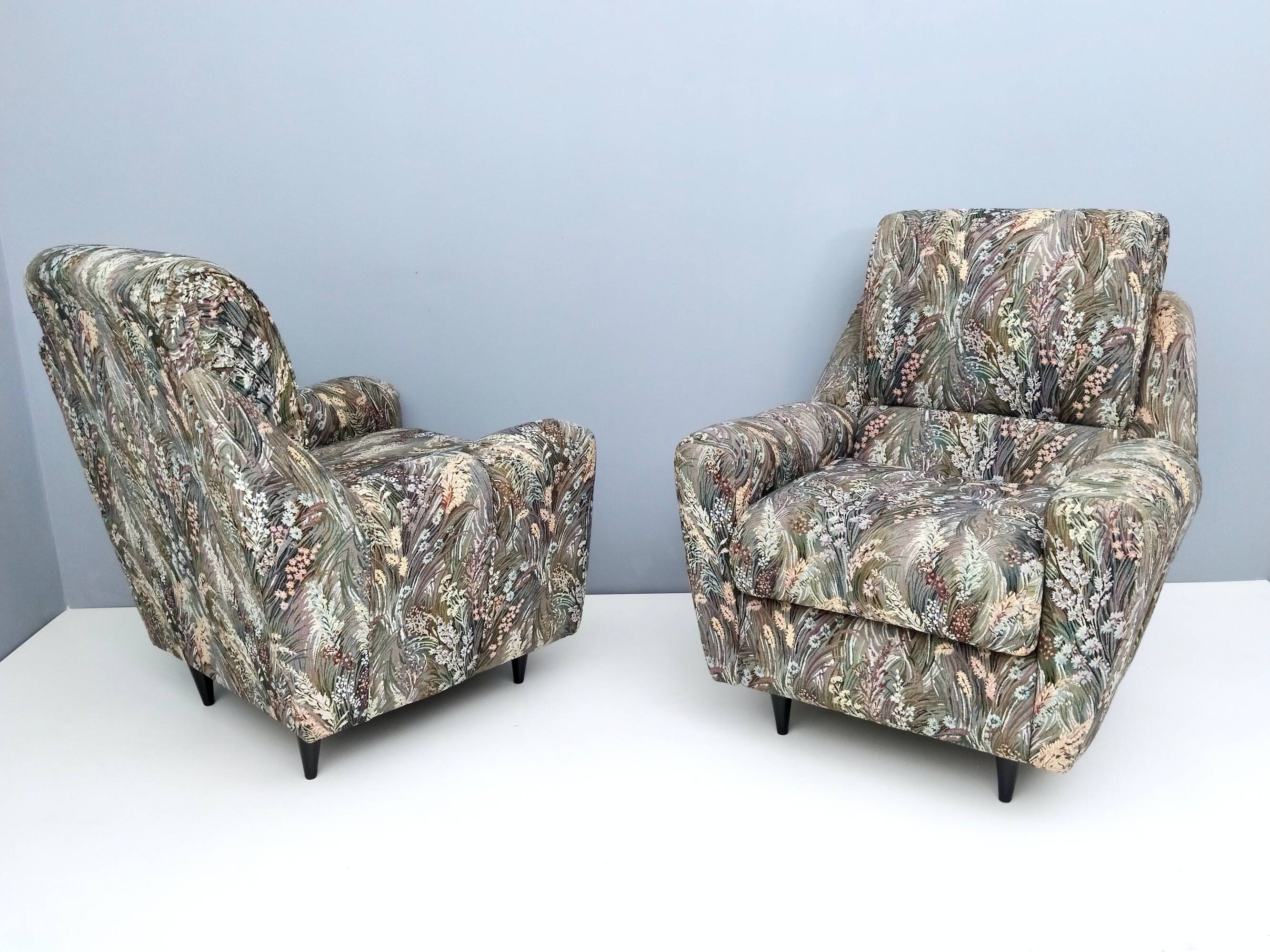 Pair of High-Quality Patterned Fabric Armchairs, Italy