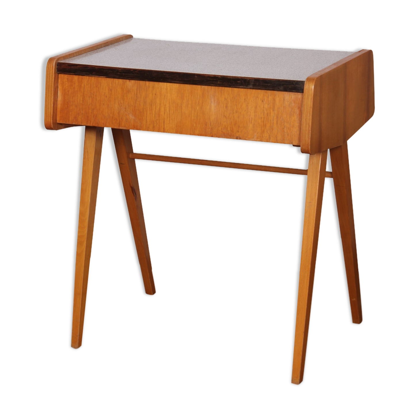 Vintage night table, wooden and formica, Czech-made, 1970