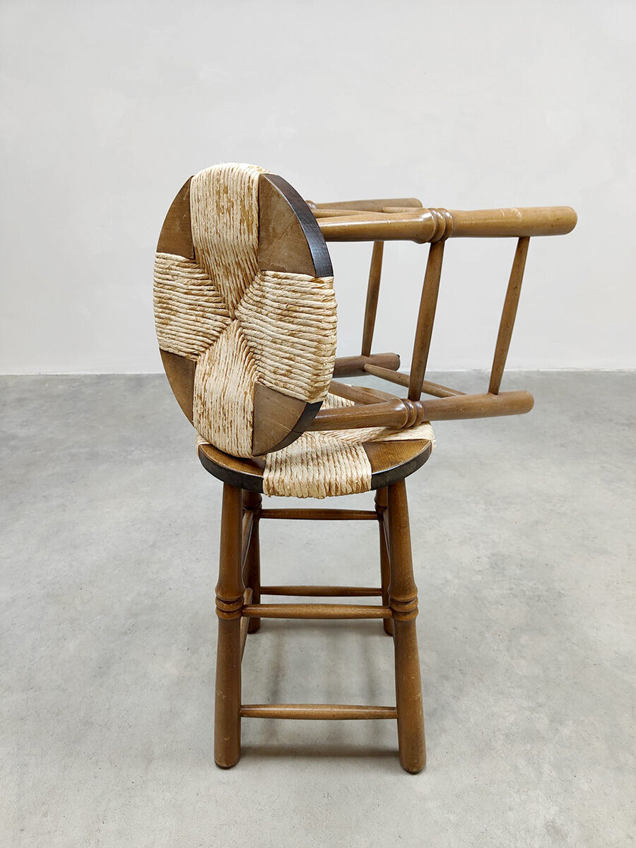 Vintage Brutalist French rope stool Wabi Sabi
