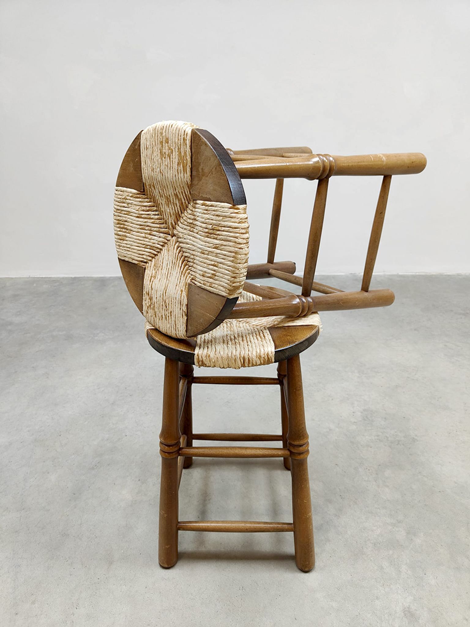 Vintage Brutalist French rope stool Wabi Sabi