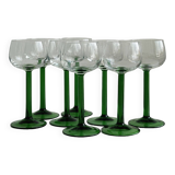 8 Alsatian stemmed glasses, transparent glass and green stems.