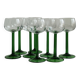 8 Alsatian stemmed glasses, transparent glass and green stems.
