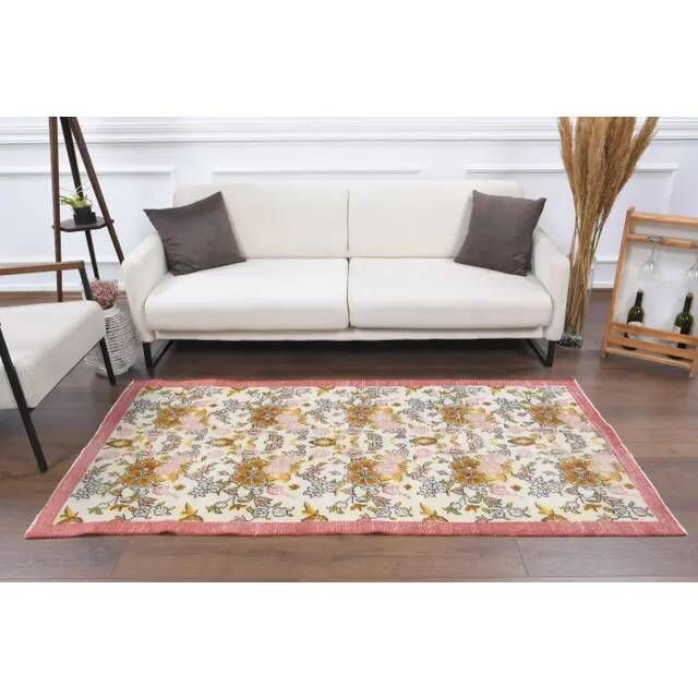 Vintage Turkish Oushak Handmade Wool Cotton Beige Area Rug 103x207