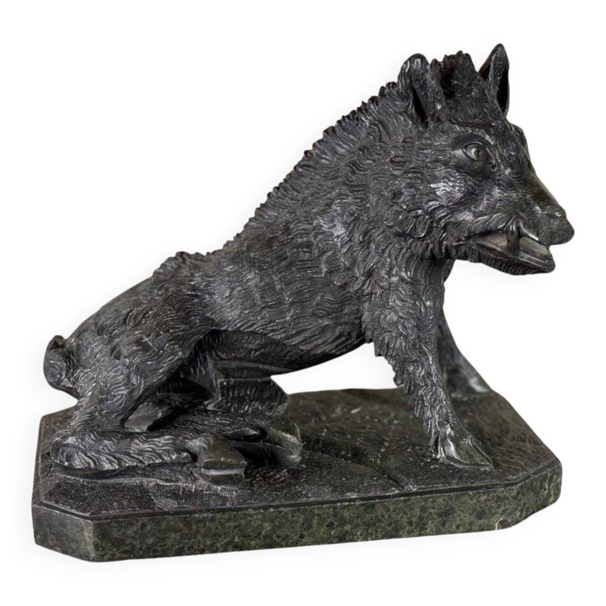 The Porcelino after Pietro Tacca, sculpture in green serpentine marble, Italy 19th century.