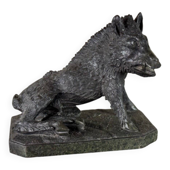 The Porcelino after Pietro Tacca, sculpture in green serpentine marble, Italy 19th century.