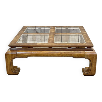 Table basse anglaise des années 1970 en loupe de noyer