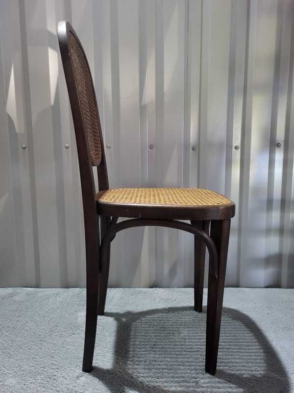 Chaise bistrot style Thonet cannée cannage et bois tourné Vintage