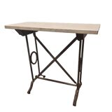 Table d'appoint en fer forgé avec plateau en travertin, années 1900