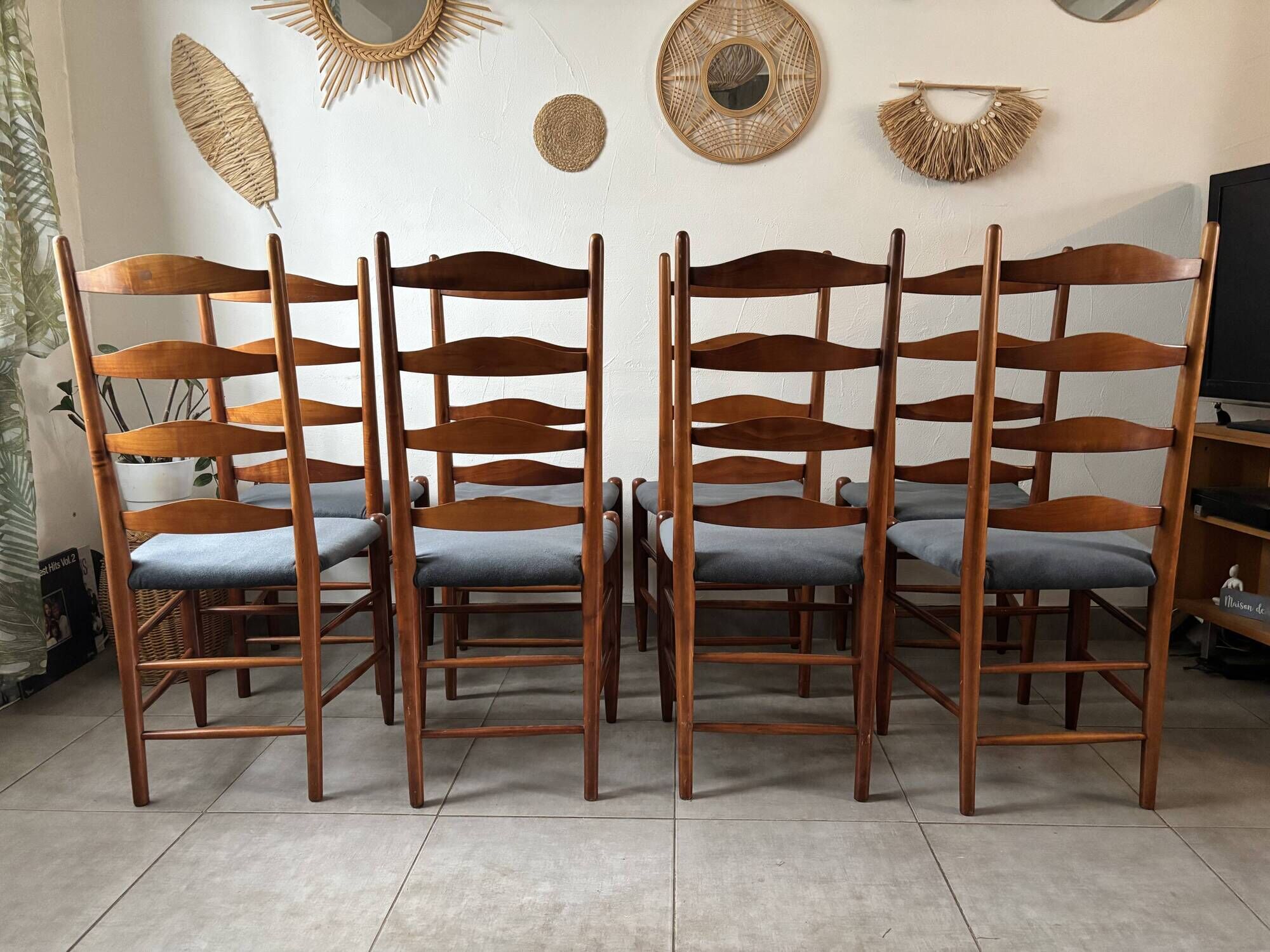 Set of 8 Scandinavian ladderback chairs, 1960s.