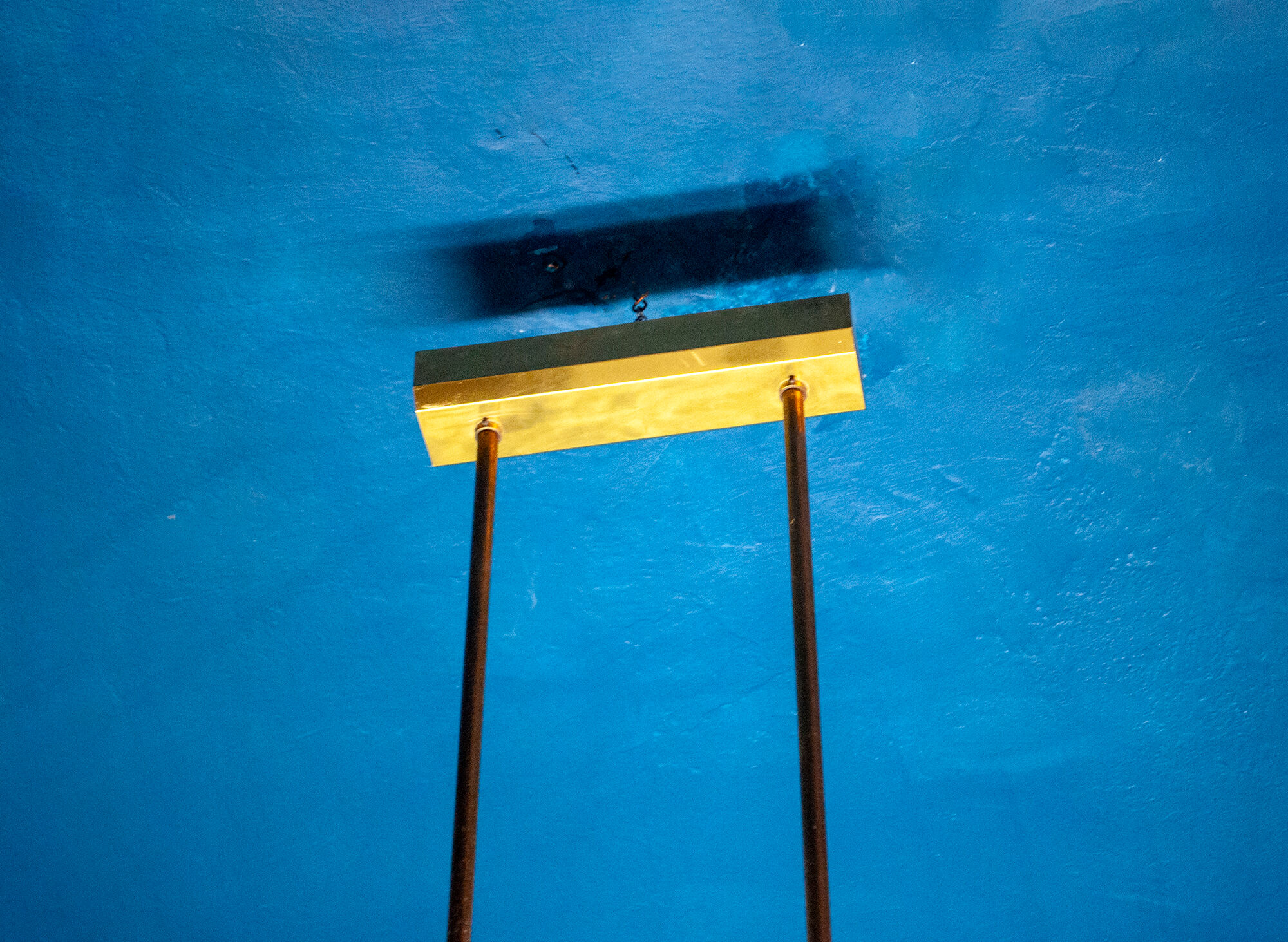 Four brass, aluminum and plexiglas ceiling panels. Italy 1950s