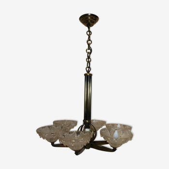 Bronze chandelier art deco petitot ezan