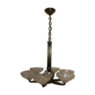 Bronze chandelier art deco petitot ezan