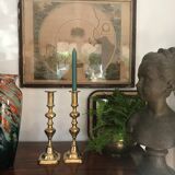 Pair of Victorian candle holders in gilded bronze