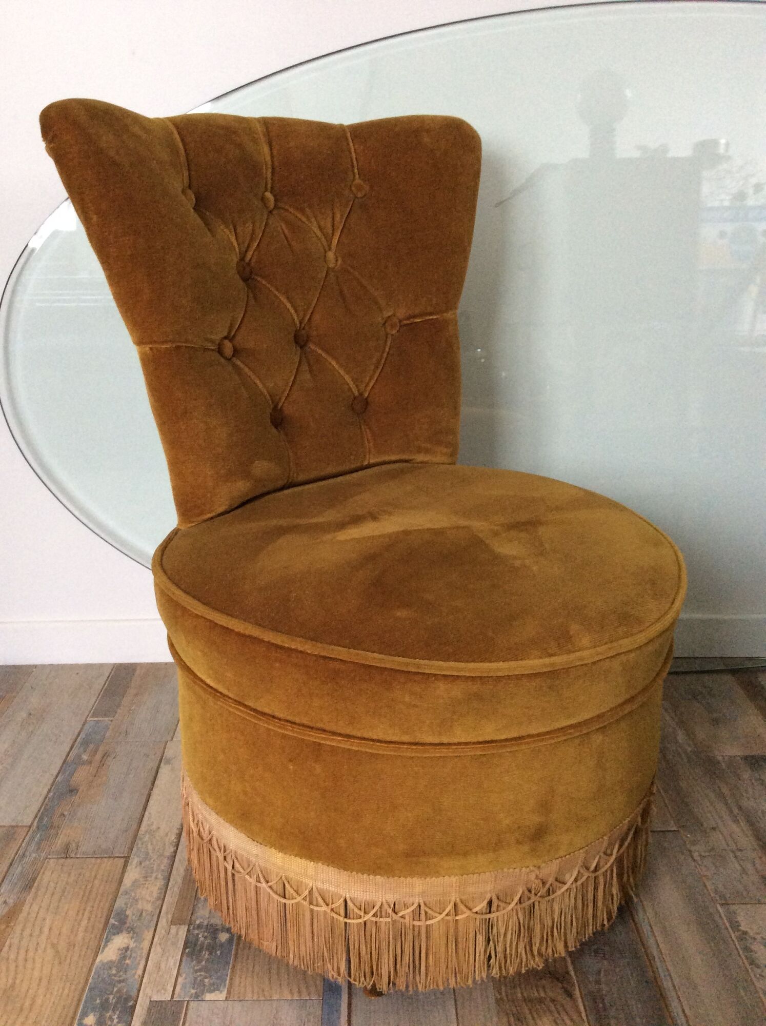 Toad armchair of the 60s and 70s in mustard yellow velvet