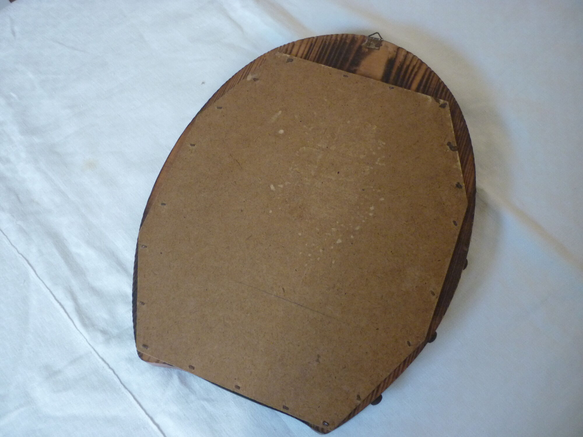 Vintage mirror wood and fur in the shape of horseshoe 25x33cm