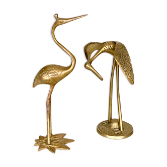 Vintage brass herons duo