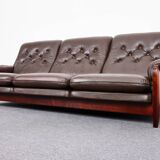 Canapé vintage en palissandre et cuir de veau, modèle-rodeio par jean gillon 1968 italma woodart