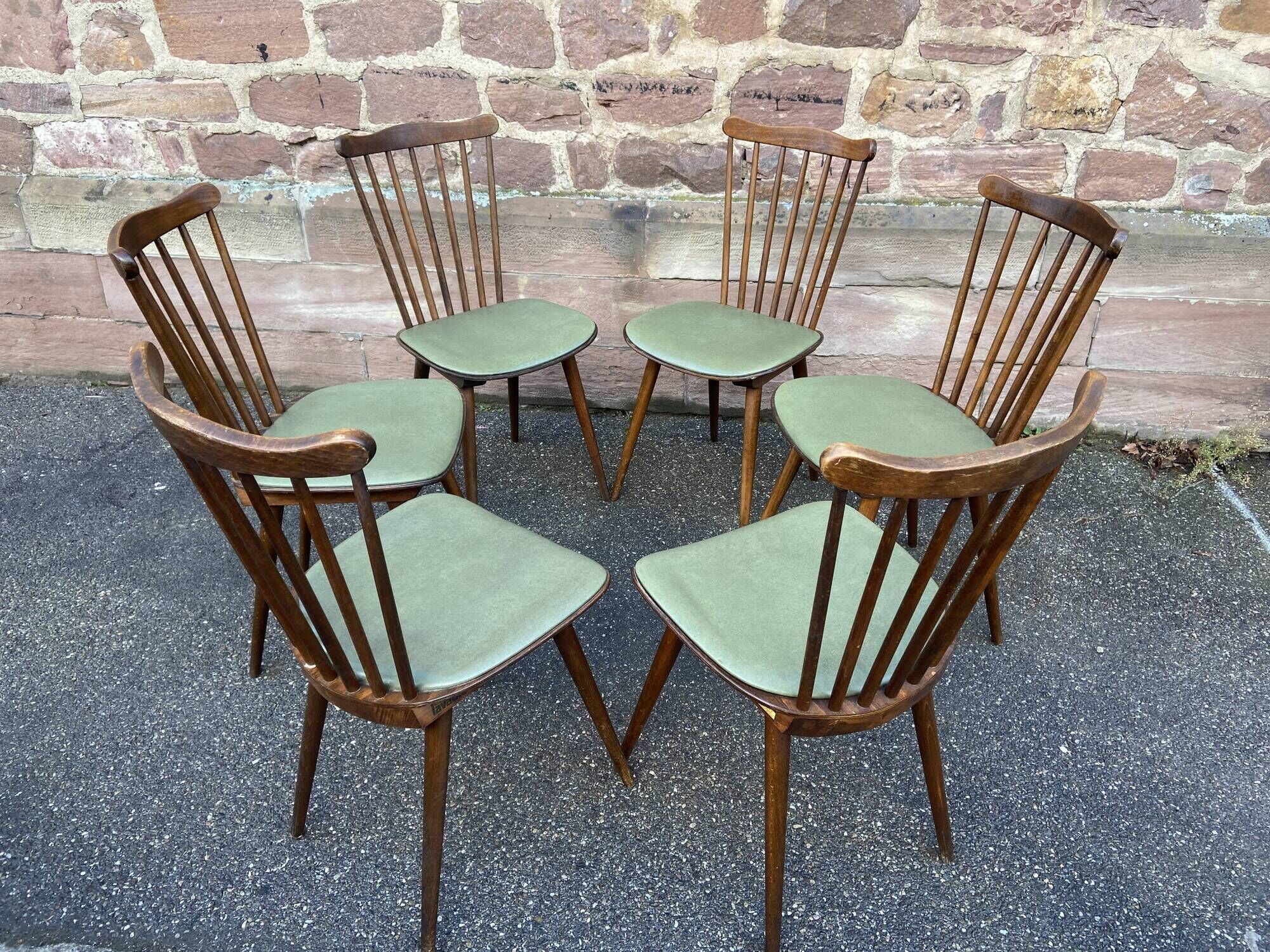6 vintage chairs Baumann 1960 mid-century Scandinavian compass feet simi
