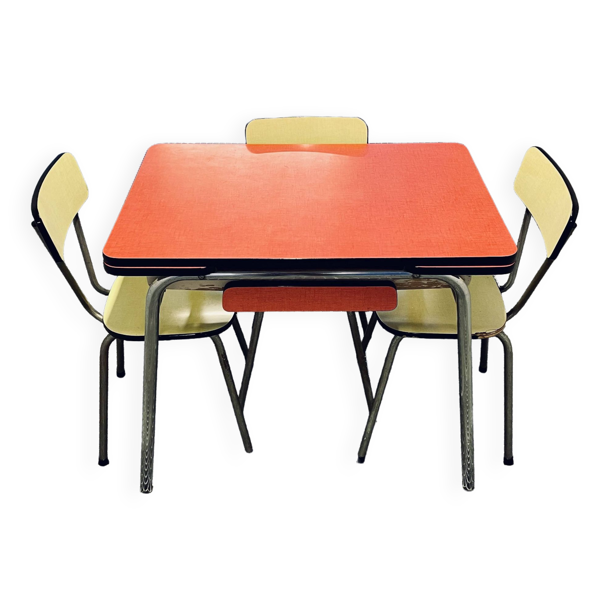 Red Formica table and vintage yellow chairs