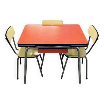 Red Formica table and vintage yellow chairs