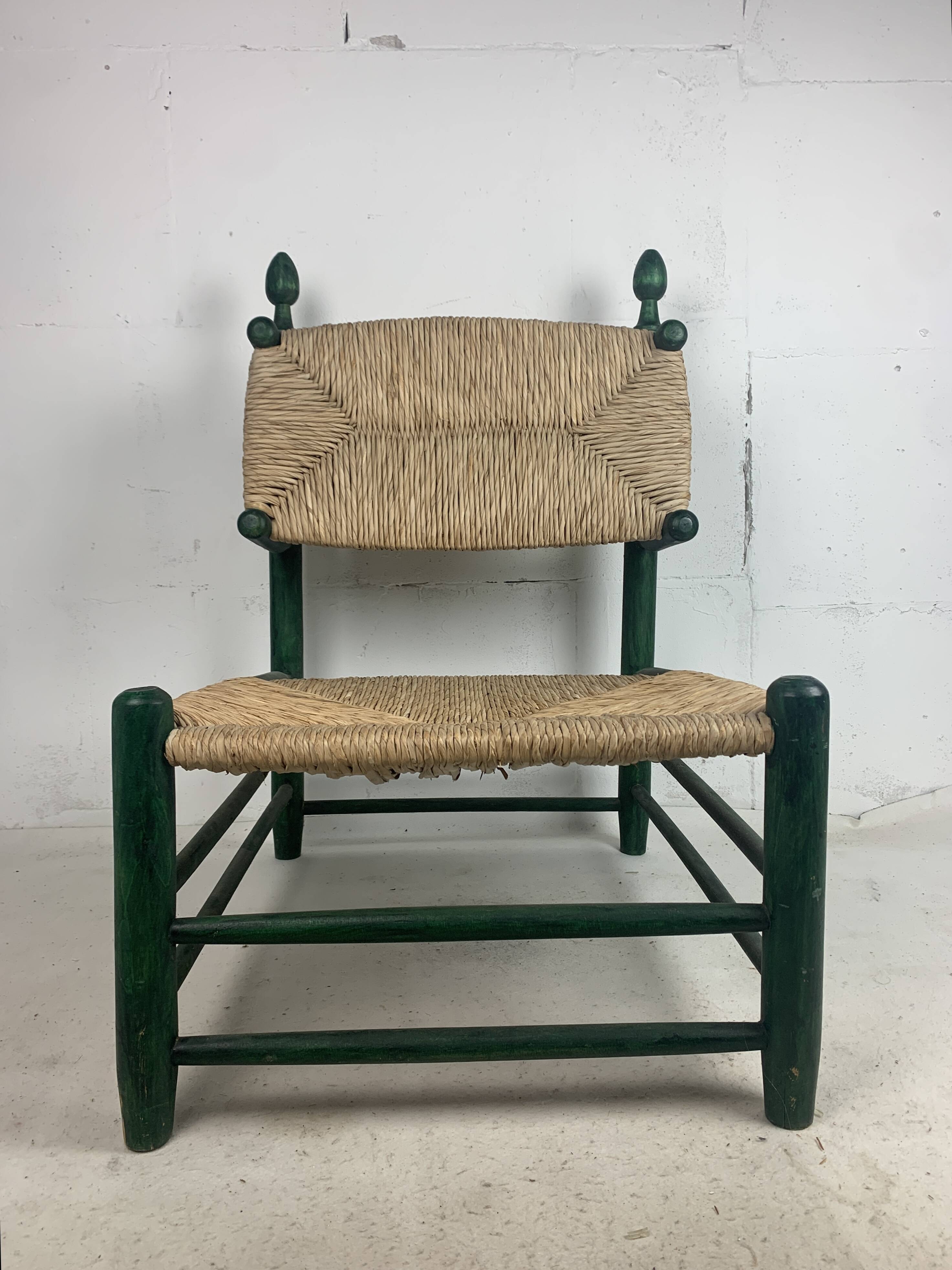 French straw rush low lounge chair in the style of Charles Dudouyt, 1950s