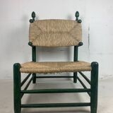 French straw rush low lounge chair in the style of Charles Dudouyt, 1950s