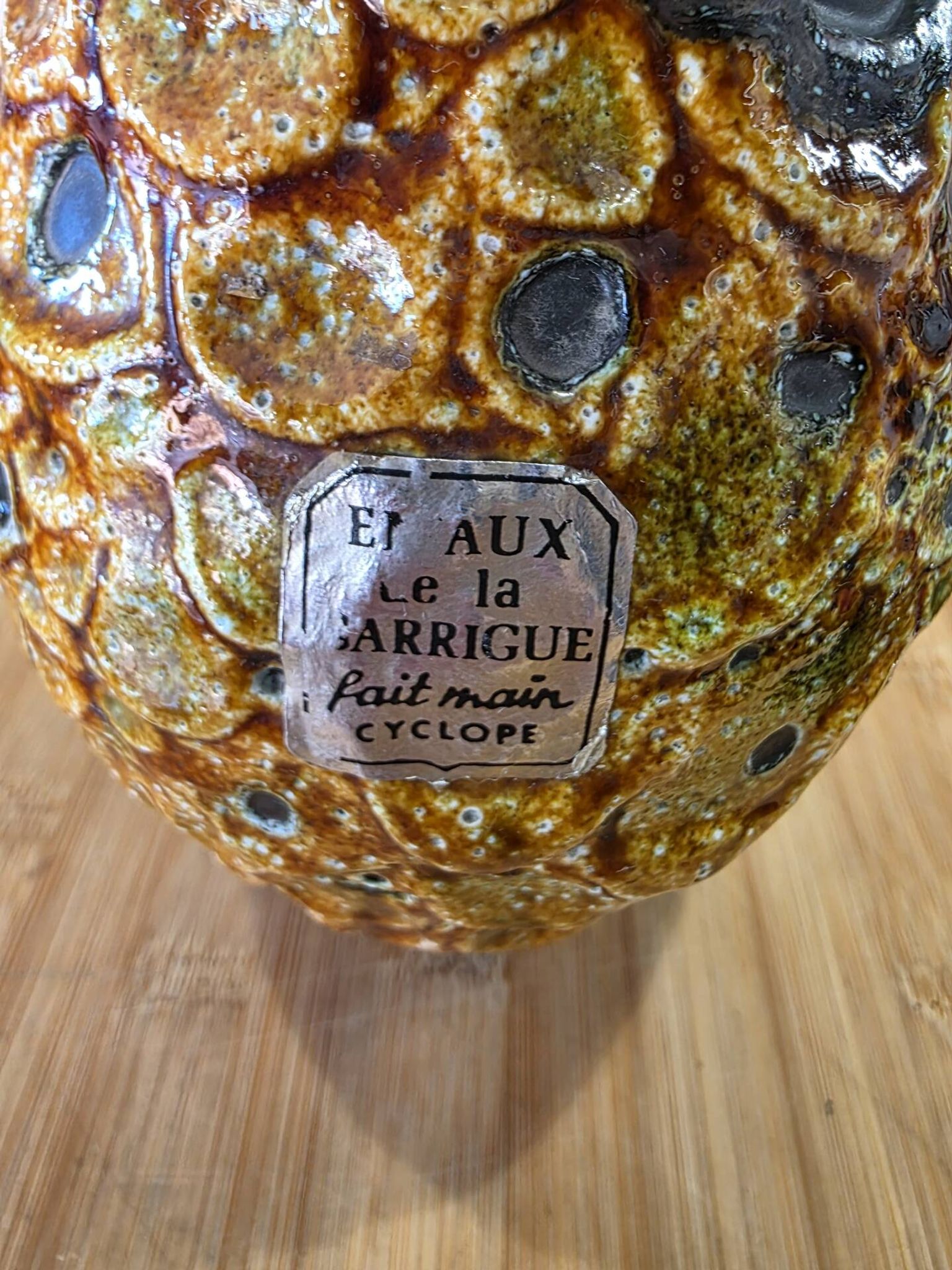 Vintage vase Cyclope Émaux de la Garrigue Fat Lava 17 cm