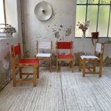 Set of 4 80s colored pine chairs