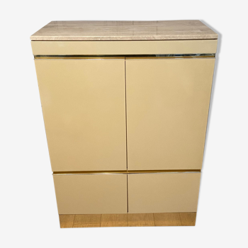 High sideboard, ivory lacquer, gilded and travertine, 1970s