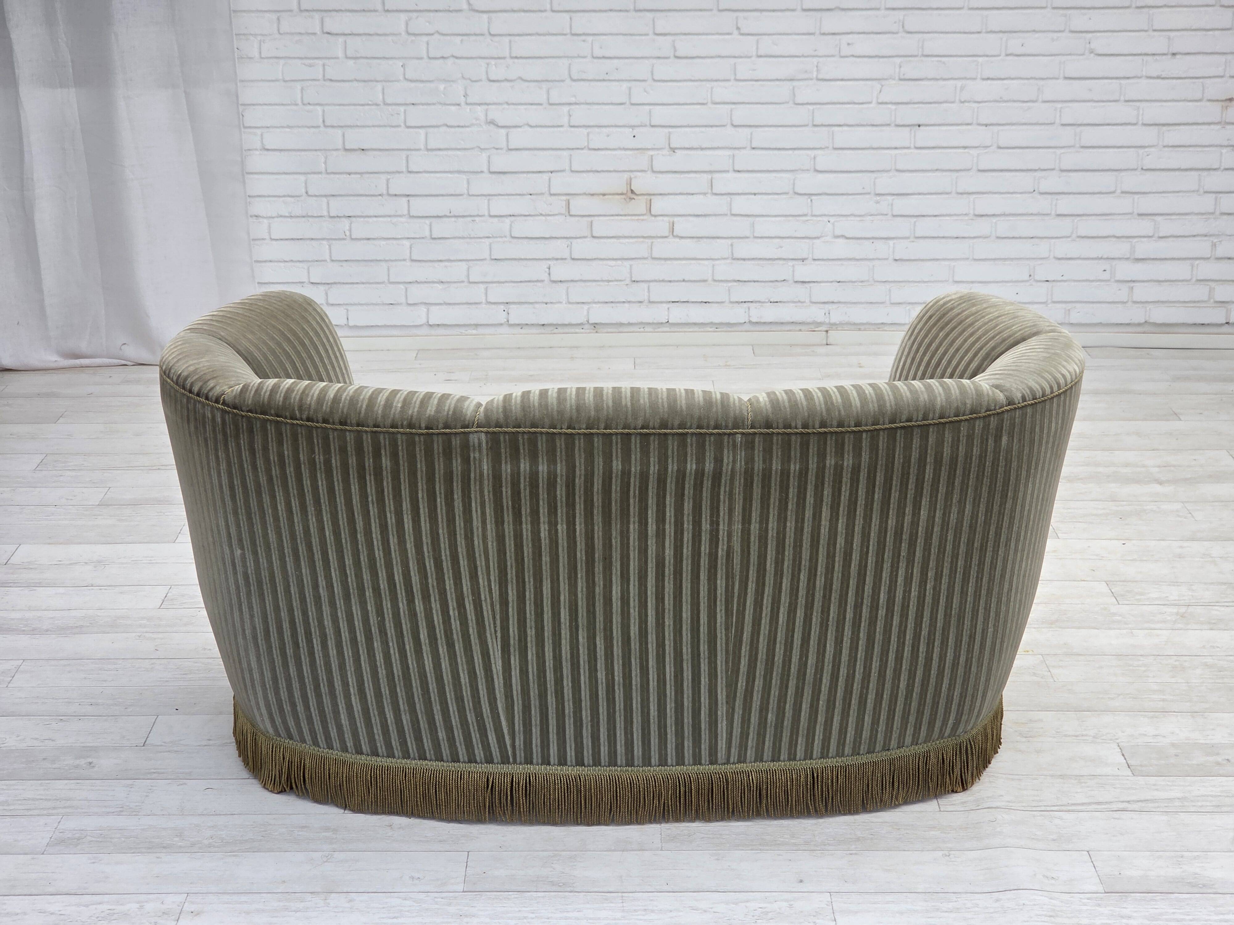 1970s, Danish 2-seater curved sofa, original furniture velour, beech wood.