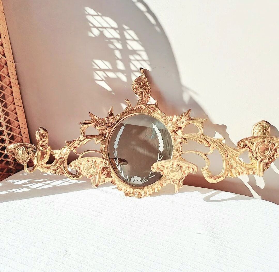 Bronze wall coat rack with chiseled mirror