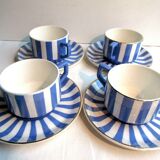 4 coffee cups - 4 saucers signed Sarreguemines model FOX TROTT